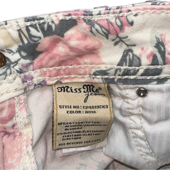 Miss Me Jeans Cargo Women's Sz 30 Pink Floral Print Cuff Skinny Jeans Low Rise✨ - Picture 11 of 13